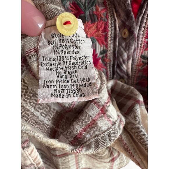 Johnny Was Candice Smock Plaid Floral Button Up Ladies Medium Top/Shirt/Blouse - Picture 14 of 16